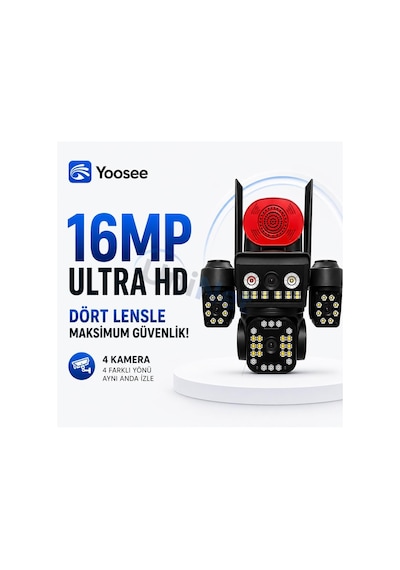 Tr 4k Pro 16mp 4 Kameralı Wifi Güvenlik Sistemi, 3 Sabit + 1 Ptz
