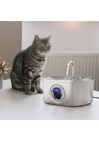 Aryuper Su Seviyesi Göstergeli Sensörlü 3.2 L Paslanmaz Çelik Kedi Köpek Için Otomatik Su Pınarı Su Çeşmesi