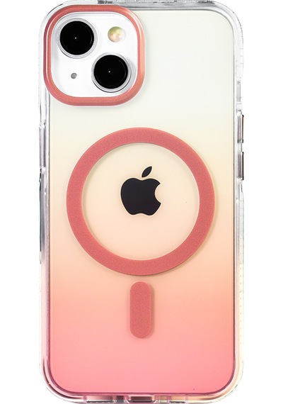 Apple Uyumlu iPhone 13 Kılıf Kablosuz Şarj Özellikli Şeffaf Transparan Renk Geçişli Toros Kapak Rose Gold