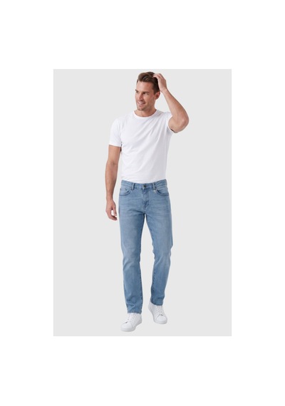 Deepsea Erkek Regular Fit Standart Kesim Likralı Taşlanmış Mavi Kot Pantolon Esnek Pamuklu Jean 2600982