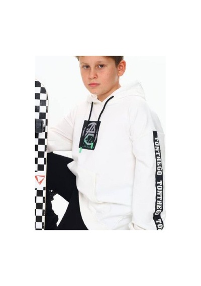Zekids Çocuk Kapüşonlu Stay Strong Yazılıi Sweatshirt-14816 Ekru
