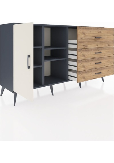 Hyperion Konsol 4 Raflı 4 Çekmeceli Tek Kapaklı 176x44x99 Antras Antrasit-aytaşı/çam Hyperion Konsol 4 Raflı 4 Çekmeceli Tek Kapaklı 176x44x99 Antras Antrasit-aytaşı/çam
