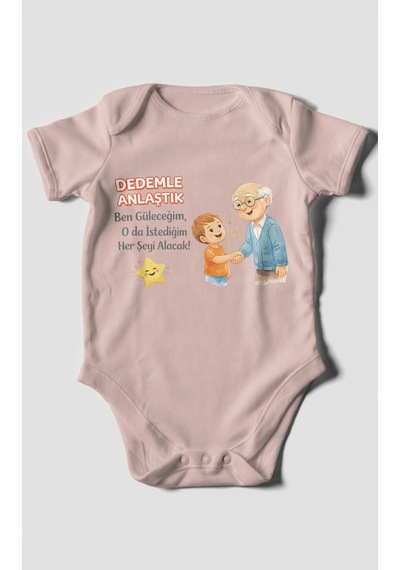 Morivokids Dedeye Özel Kısa Kollu Bebek Body %100 Pamuk Pastel Pembe