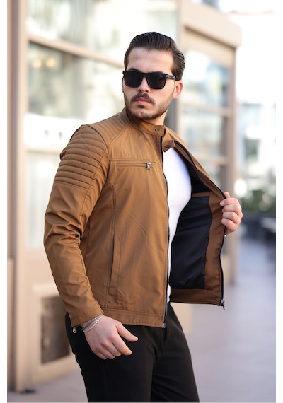 Mero Life Erkek Taba Su Ve Rüzgar Geçirmez Slim Fit Astarlı Mevsimlik Mont Taba