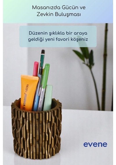 Kalemlik Masa Kalemliği Organizer Kalemlik Altın Eskitme Renk Model 78 Çok Renkli