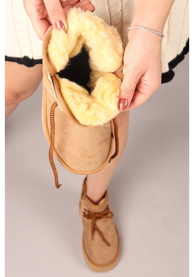 Puff İçi Suni Kürklü Süet Bot Camel-8311 Camel