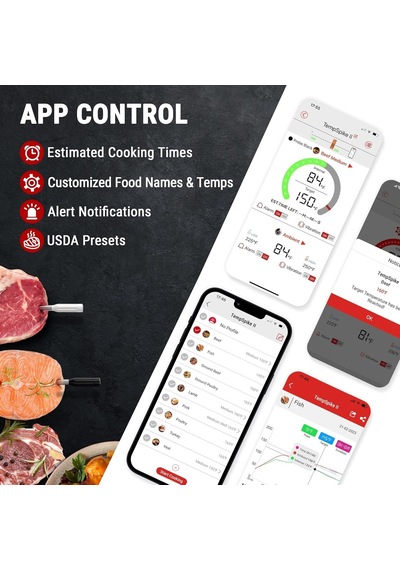 Thermopro Tp962 Twin Tempspike Tam Kablosuz Çift Problu Akıllı Et Termometresi, 150m Menzilli Bluetooth Barbekü Ve F Diğer