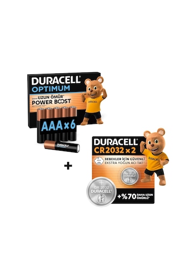 Duracell Optımum Aaa Alkalin İnce Kalem Pil 6'lı Paket & Cr 2032 Lityum Düğme Pil 2'li Paket
