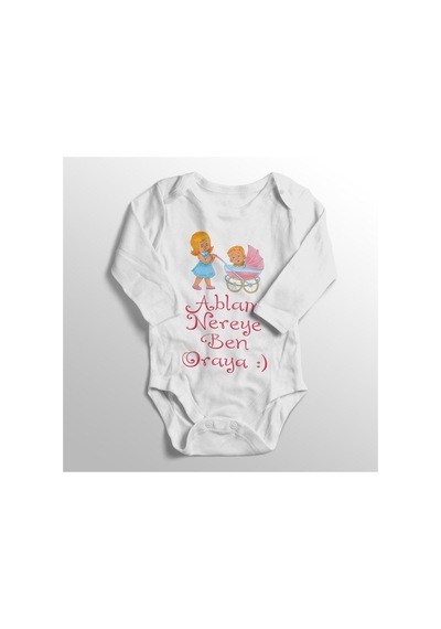 Babylimon Ablam Nereye Ben Oraya Baskılı Bebek Zıbını Beyaz - 132151839 Beyaz