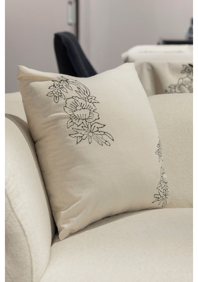 Doğal Pamuk Keten Kırlent Kılıfı 2 Adet, 45x45 Cm El Baskılı Şık Tasarım Beyaz - 677290037 Beyaz