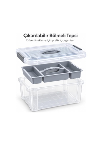 Bölmeli Organizer Saklama Kutusu Çıkarılabilir İç Tepsili, Şeffaf Gövdeli, Kilitli Kapaklı Ve Taşıma Kulp Diğer