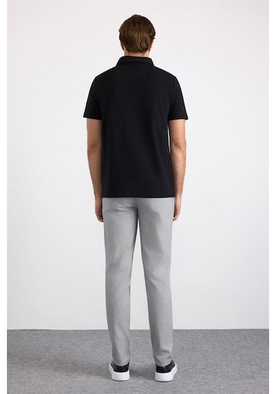 Süvari Siyah Slim Düz Baskısız Armürlü Düğmeli Polo Yaka Tişört Sts1014000017-s09