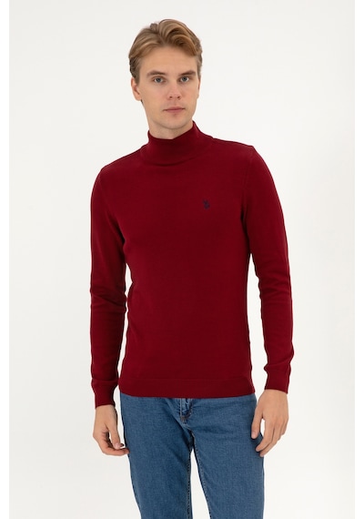 U.S. Polo Assn. Erkek Slim Fit Boğazlı Bordo Basic Kazak 50313712-VR014