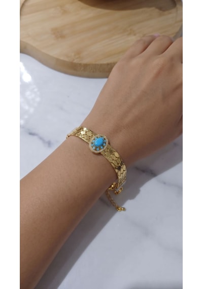 22 Ayar Gold Kaplama Zirkon Taşlı Bileklik 214 Mavi 