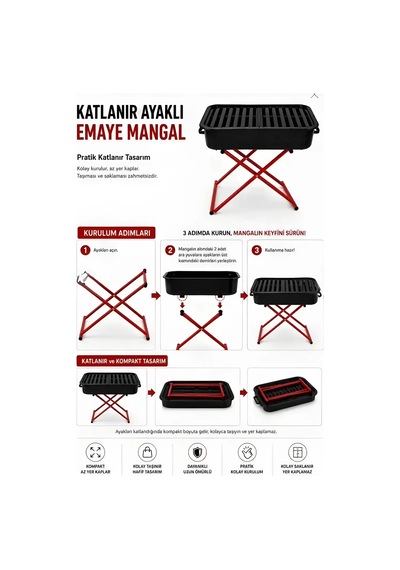 30x50 Cm Açılır Ayak Mangal Çok Renkli