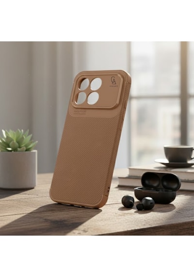 Xiaomi Poco F8 Pro Uyumlu Kılıf Karbon Tasarım Kamera Korumalı Silikon Telefon Kılıfı Kapak Kahverengi
