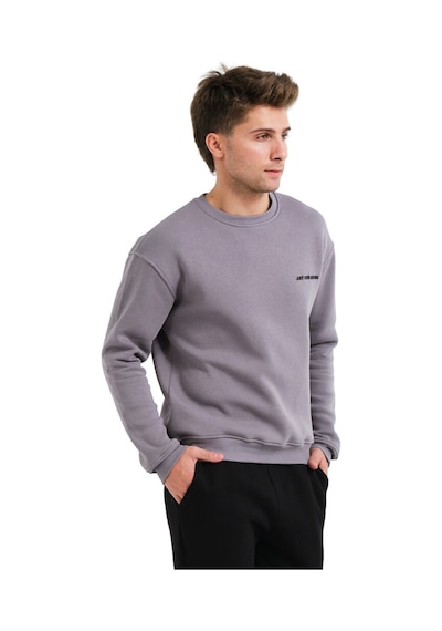 Justever Bisiklet Yaka Nakışlı Şardonlu İçi Polarlı Gri Erkek Sweatshirt - Volar Gri