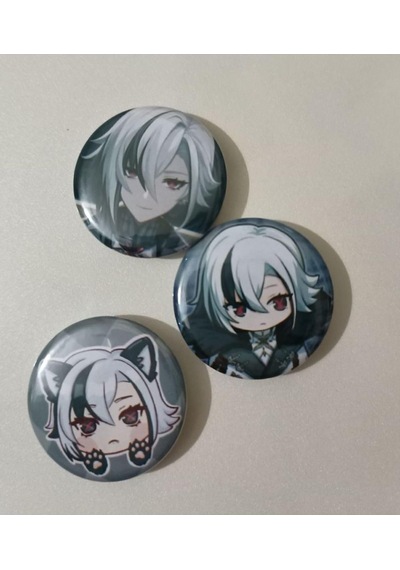 Genshin Impact Arlecchino Anime Buton Rozet 37mm 3 Adet Altın - Beyaz - Siyah