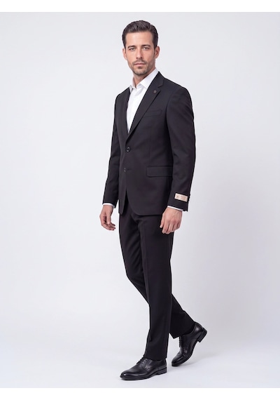 Siyah Mono Yaka 4 Drop Regular Fit Günlük Takım Elbise