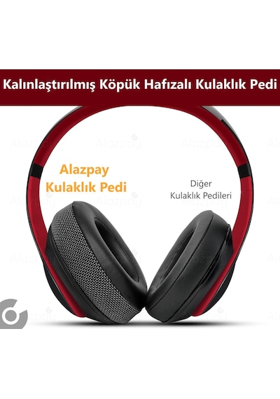 Beats Studio 2 Studio 3 Uyumlu Yumuşak Deri Örme Kumaş Karışımlı Kulaklık Sünger Yastığı Pedi Siyah Deri Kumaş