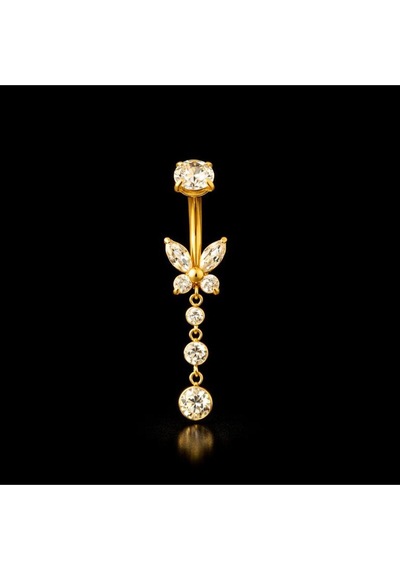 Işıl Işıl Sallantılı Kelebek Model Göbek Piercingi Kelebek Piercing Yeşil