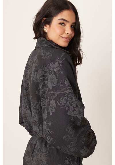 Nike Full Zip Jacquard Print Track Oversize Jacket Kadın Oversize Jakarlı Baskılı Kısa Spor Ceket Siyah