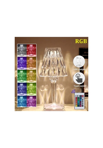 Kristal Işıklı Lamba Şarjlı Dokunmatik Rgb'li Masaüstü Set Kumandalı Usb'li Abajur Hediyelik Eşya