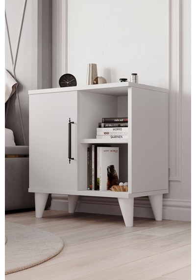 Enda Home Kommen Tek Kapaklı 2 Açık Bölmeli Komodin Beyaz