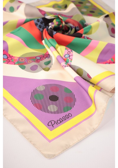 Inno 60x60 Cm Premium Saten Desenli Dikişli Fular Bej
