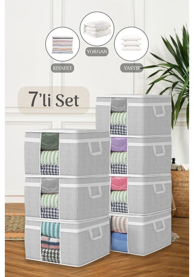 7'li Maxi Pencereli Baza Altı Hurç - Çekyat Baza Tipi Yastık Kıyafet Saklama Hurcu 45 X 40 X 30 Cm Gri