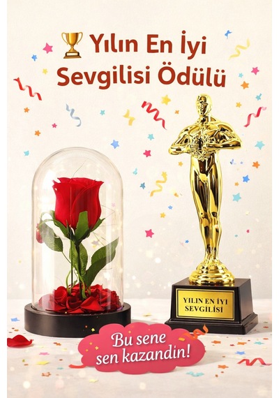 Home Dekor Hediye Sevgililer Gününe Romantik Hediye Yılın En İyi Sevgilisi Oscar Biblo Ve Işıklı Mika Fanus Gül Seti
