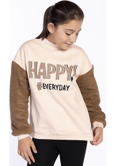 Toontoy Kız Çocuk Peluş Detaylı Baskılı Sweatshirt Lila