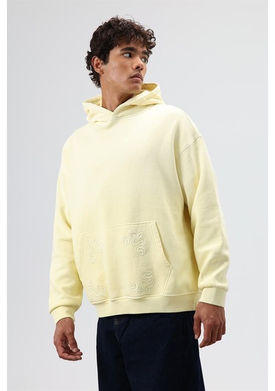 Vamos Oversize Nakış Detaylı Hoodie Sarı