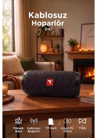 Bluetooth Hoparlör Kablosuz Taşınabilir Ses Bombası Tws Usb Tf D47 Kırmızı