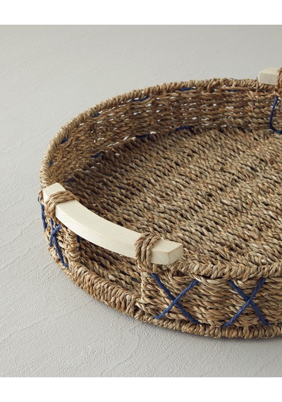 English Home Savanna Hasır Tepsi 32 Cm Mavi-bej