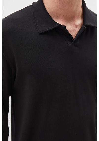 Fullamoda Basic Apaş Yaka Modal Sweatshirt Siyah