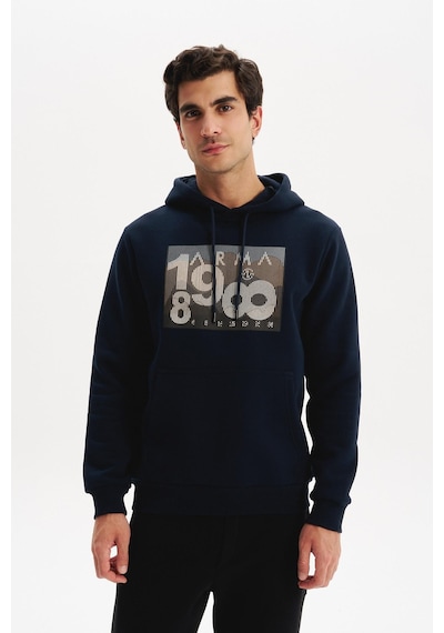 AR-MA Arma Erkek Kapüşonlu Kanguru Cepli 3 İplik Baskılı Şardonlu Regular Fit Sweatshirt K30254628702 Lacivert