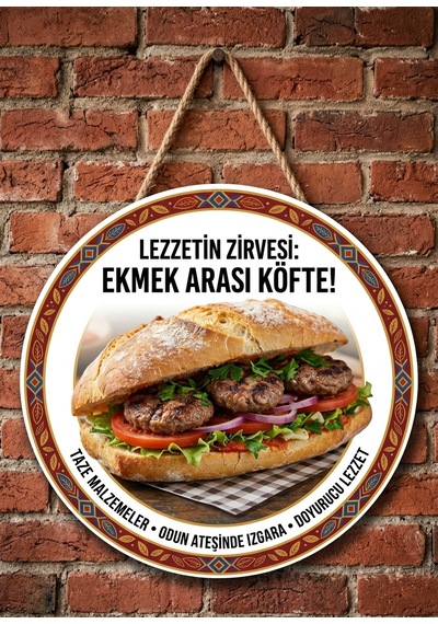 Mayeka Ekmek Arası Köfte Temalı Büfeler Cafeler Köfteciler İçin Ahşap Duvar Kapı Dekoratif Süs Tablo 5