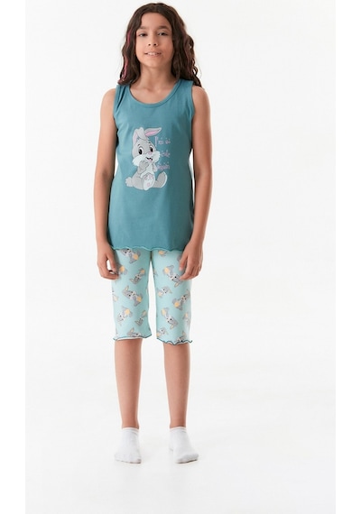 Fullamoda Tavşan Baskılı Kız Çocuk Pijama Takımı 24mıcg631212235-mavi 24MICG631212235-Mavi