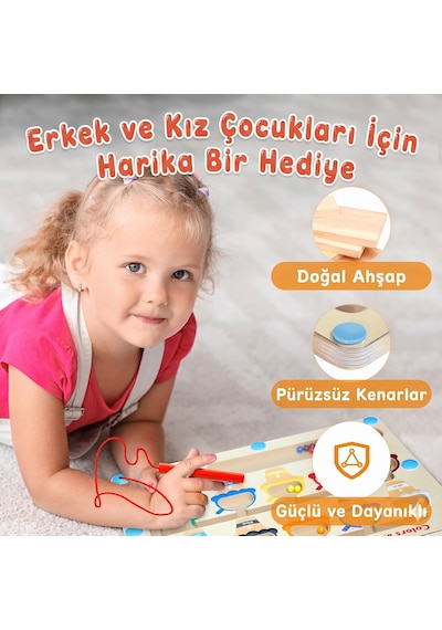 Manyetik Kalemli Renk Ve Sayı Labirenti Eğitici Ahşap Dondurma Temalı Zeka Oyunu