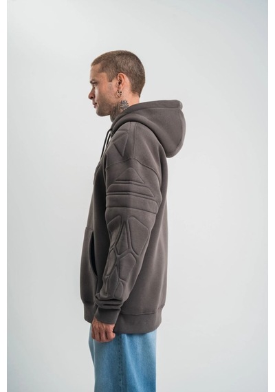 Mbb E-ticaret Erkek Nakışlı Kapüşonlu Oversize 3 İplik Pamuklu Sweatshirt Hoodie - Füme