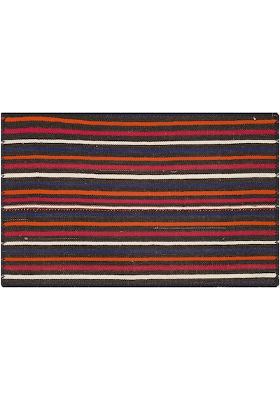 Beyaz Kirmizi Çizgili Siyah Kilim Paspas