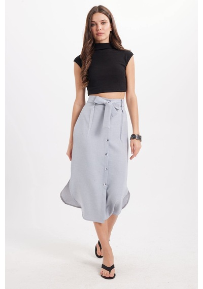 Tudors Kadın Slim Fit Dar Kesim Pileli Pamuklu Ön Düğme Kapamalı Kuşaklı Yırtmaçlı Gri Etek -50945 Tudors Kadın Slim Fit Dar Kesim Pileli Pamuklu Ön Düğme Kapamalı Kuşaklı Yırtmaçlı Gri Etek -50945