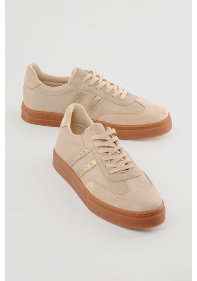 Mubiano Kadın Sneaker Bağcıklı Spor Ayakkabı Leron Bej Bej