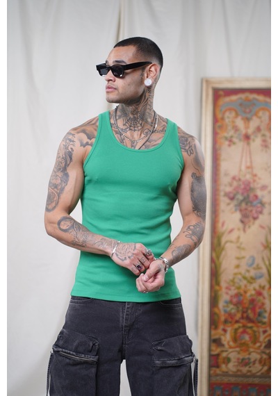 Slim Fit Kaşkorseli Esnek Düz Erkek Sporcu Atlet Yeşil