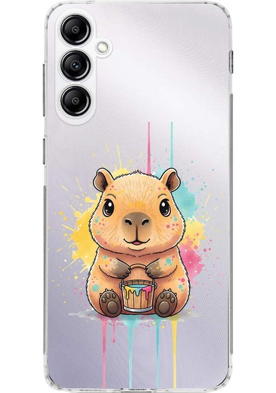 Samsung Galaxy A14 İle Uyumlu Splash Kapibara Tasarımlı Şeffaf Silikon Kılıf Şeffaf