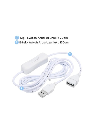 9660 Usb Power Data Kablo Açma Kapama Düğmeli Dişi Erkek Güç Ara Uzatma Kablosu 2 Metre