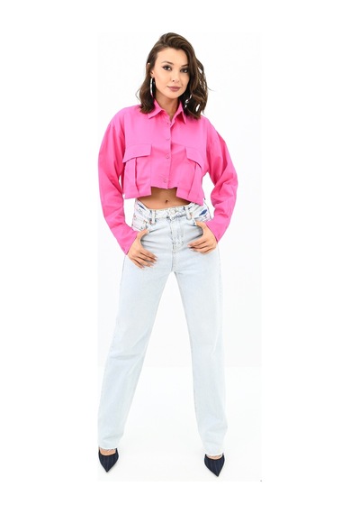 Koza Butik Kadın Crop Cep Detaylı Gömlek 1672-24 001