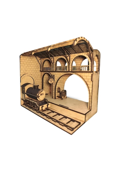 Algwooddesign Platform 9¾ Tren İstasyonu Ahşap Maket, 143 Parça Dıy Minyatür Tren İstasyonu Mod