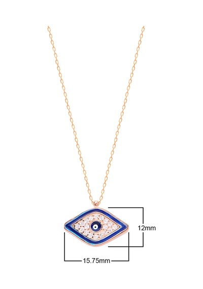 Zirkon Taşlı Pırlanta Montür Mineli Göz Desenli Rose Kaplamalı Gümüş Kolye Gold - Rose Gold - Gümüş
